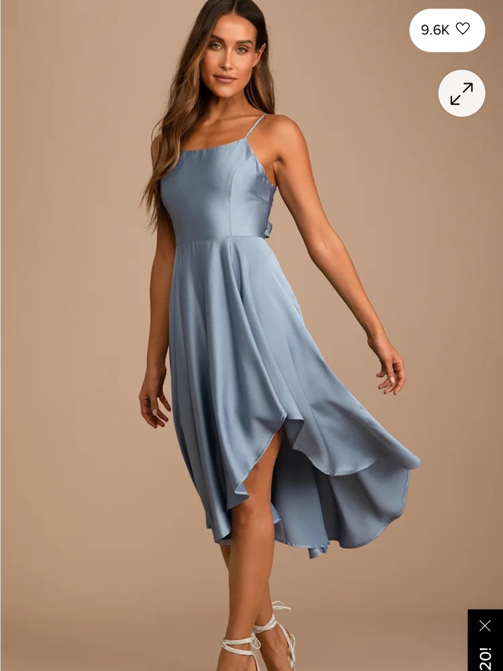 Lulus Days Like Today Blue Satin Asymmetrical Tie Back Midi Dress Size M